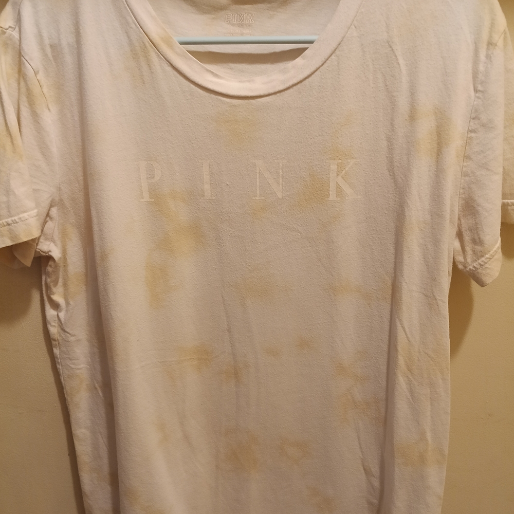 PINK Victoria's Secret Cream Tie-Dye Short Sleeve Tee